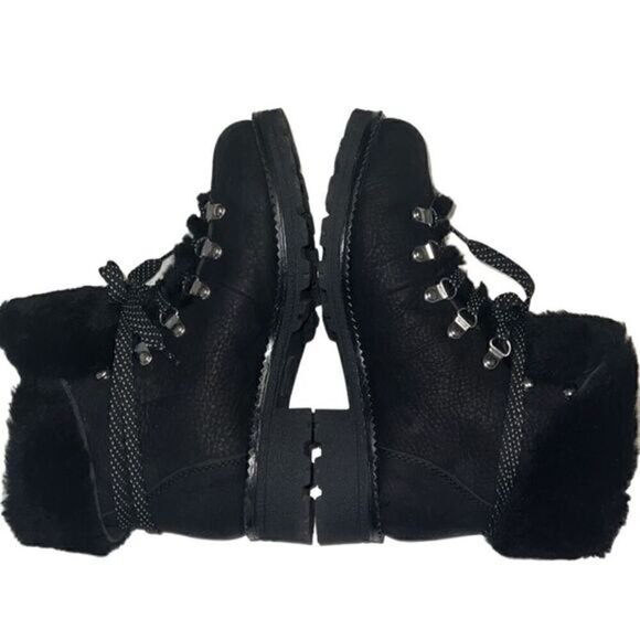 J Crew Black Leather and Nubuck Sherling Winter Ankle Boots‎ Size 7 - Picture 5 of 13